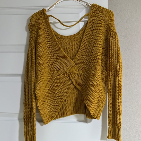 open back mustard yellow sweater - Picture 3 of 4